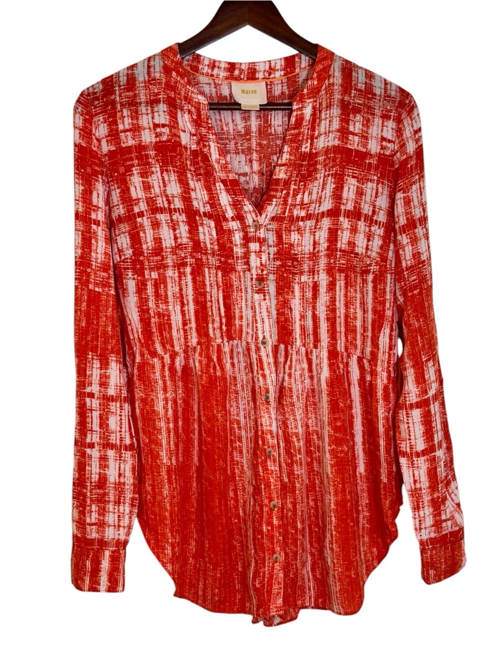 Maeve Red and White Brushstroke Button-Down Shirt